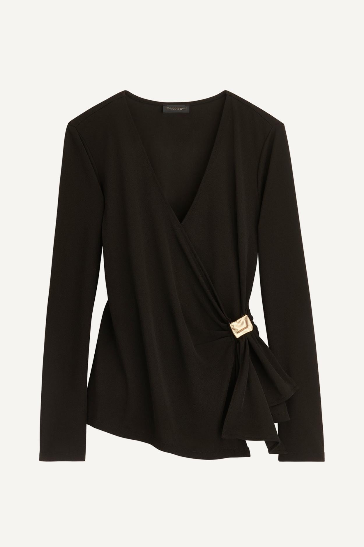 Donna Karan Sweaters And Tops | Women V NECK TOP WITH HARDWARE Black