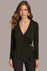 Donna Karan Sweaters And Tops | Women V NECK TOP WITH HARDWARE Black