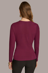 Donna Karan Sweaters And Tops | Women V NECK TOP WITH HARDWARE Elderberry