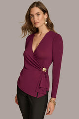 Donna Karan Sweaters And Tops | Women V NECK TOP WITH HARDWARE Elderberry