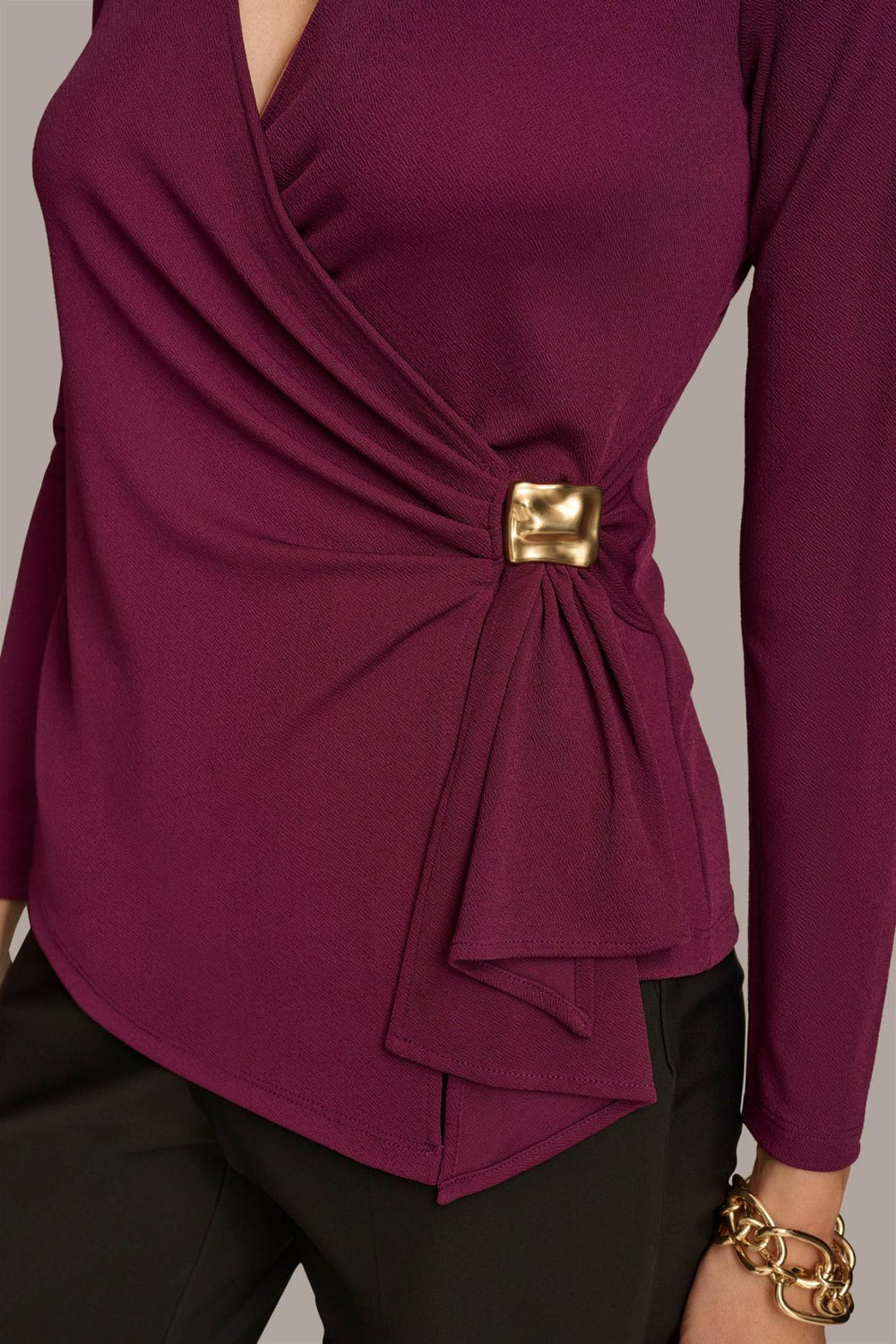 Donna Karan Sweaters And Tops | Women V NECK TOP WITH HARDWARE Elderberry