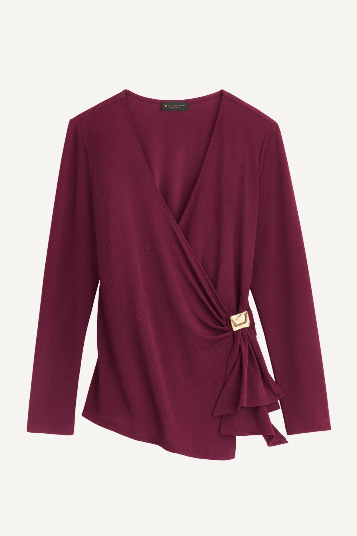 Donna Karan Sweaters And Tops | Women V NECK TOP WITH HARDWARE Elderberry