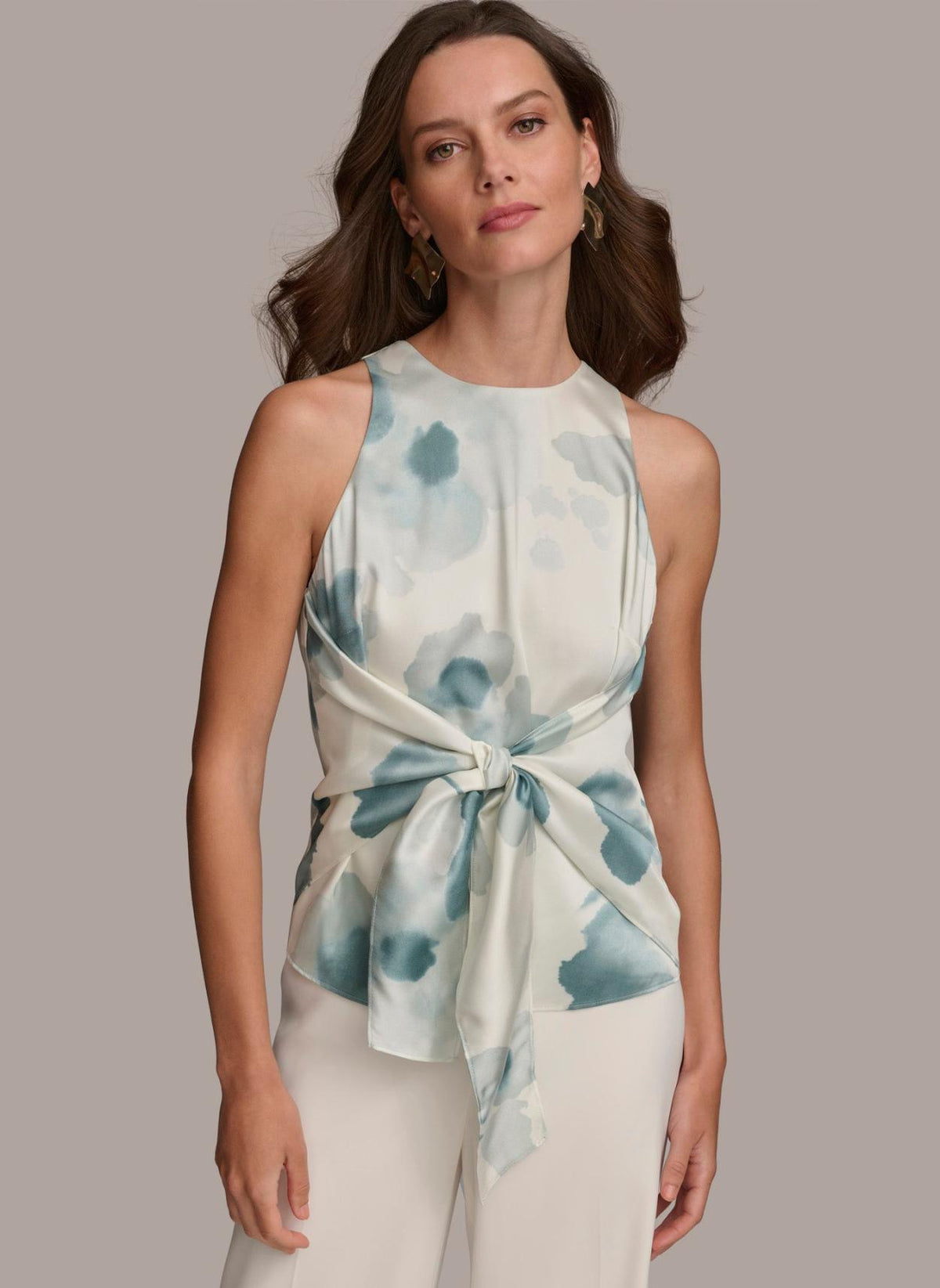Donna Karan Sweaters And Tops | Women WRAP TIE WAIST BLOUSE Frost Blue Combo