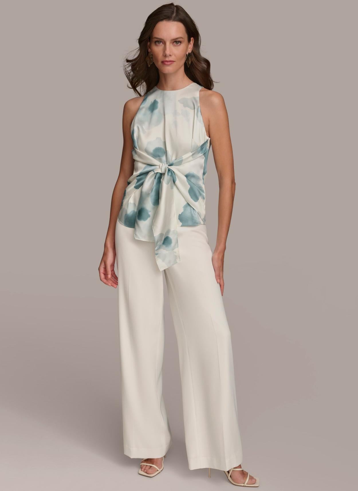 Donna Karan Sweaters And Tops | Women WRAP TIE WAIST BLOUSE Frost Blue Combo