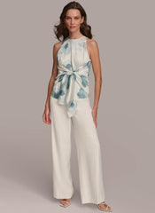 Donna Karan Sweaters And Tops | Women WRAP TIE WAIST BLOUSE Frost Blue Combo